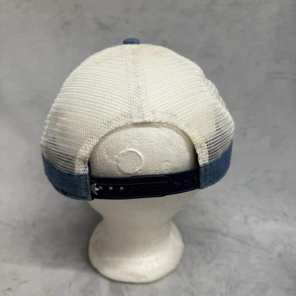 Adidas Hat Cap Snap Back One Size Blue‎ Denim Trefoil Patch Mesh Trucker Mens